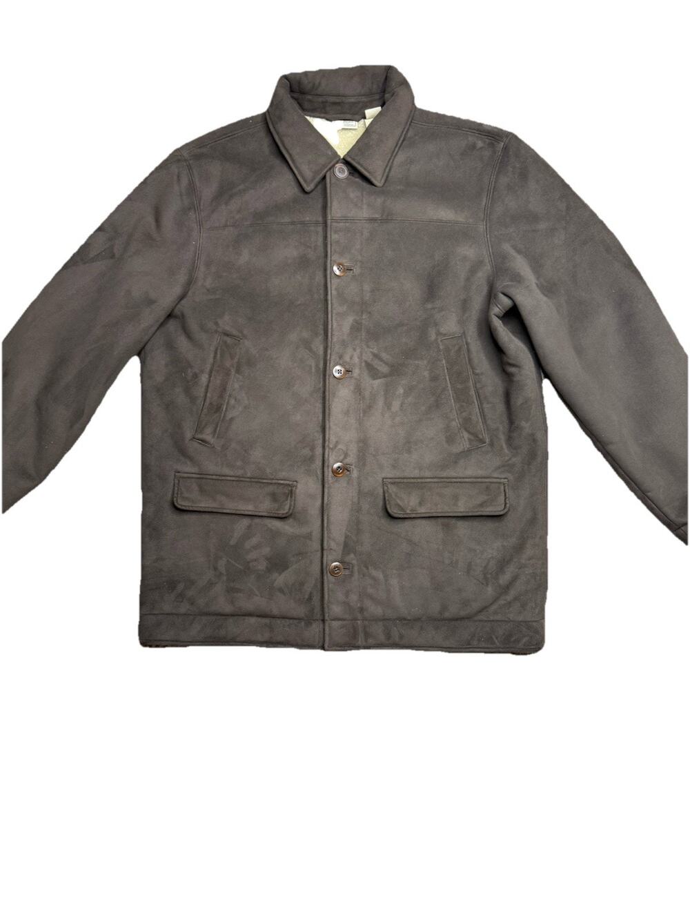 VTG LL Bean Jacket Men XL Dark Brown Faux Suede Sherpa Lined Casual Barn Chore